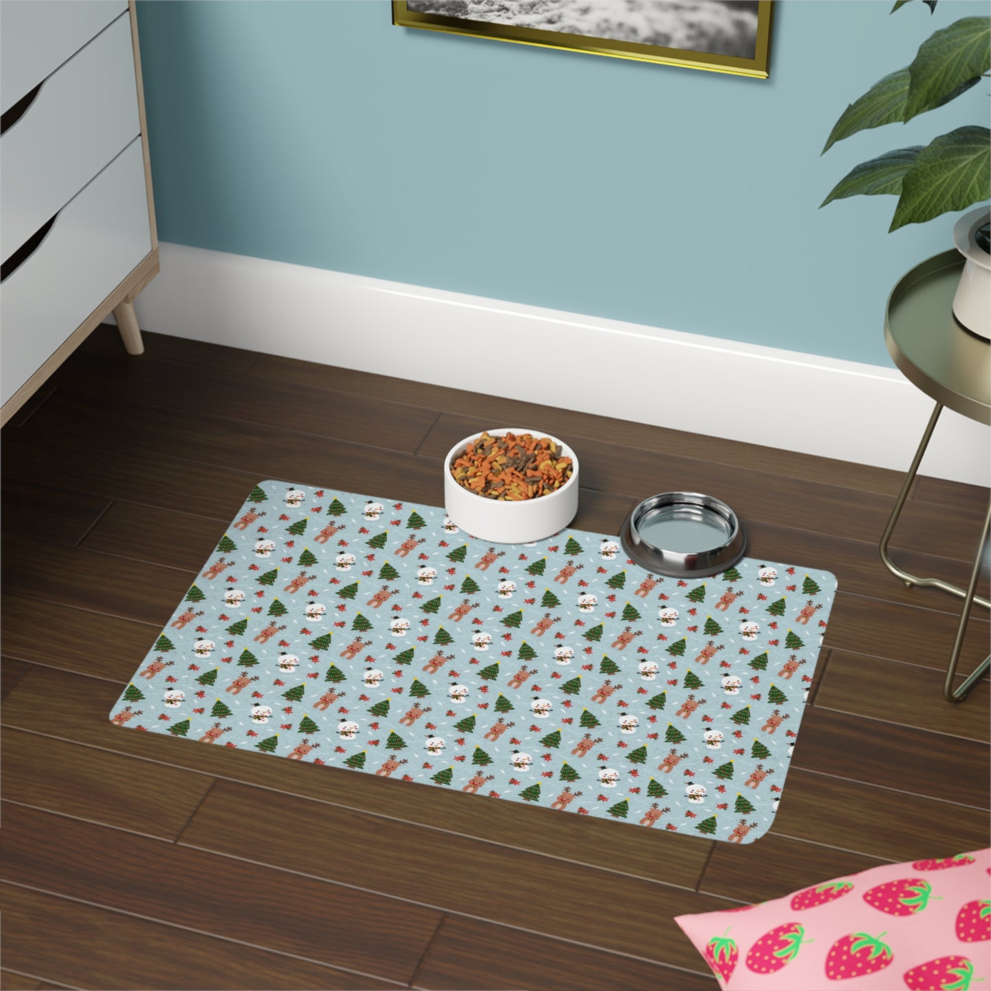 Snowman and Reindeer Pet Food Mat